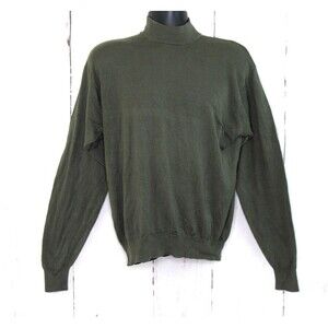 Anthology Men's Silk Sweater Size Large Pullover Mock Neck Olive Green Preppy